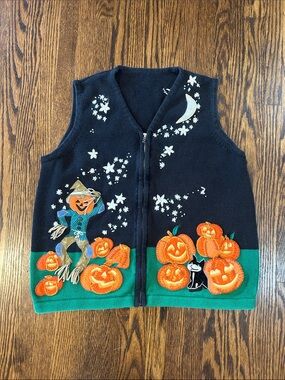 Vintage Y2K Knit Jack O Lantern Vest